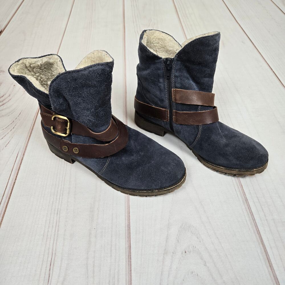 Naturalizer Talley Suede Sherpa Moto Boots Navy 8.5W
